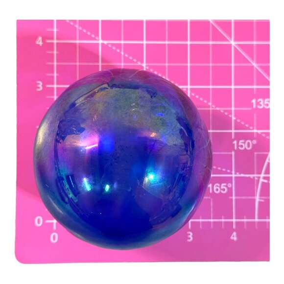 Large Handblown Glass Christmas Ornament Iridescent Cobalt Blue Purple Vintage - Picture 4 of 8